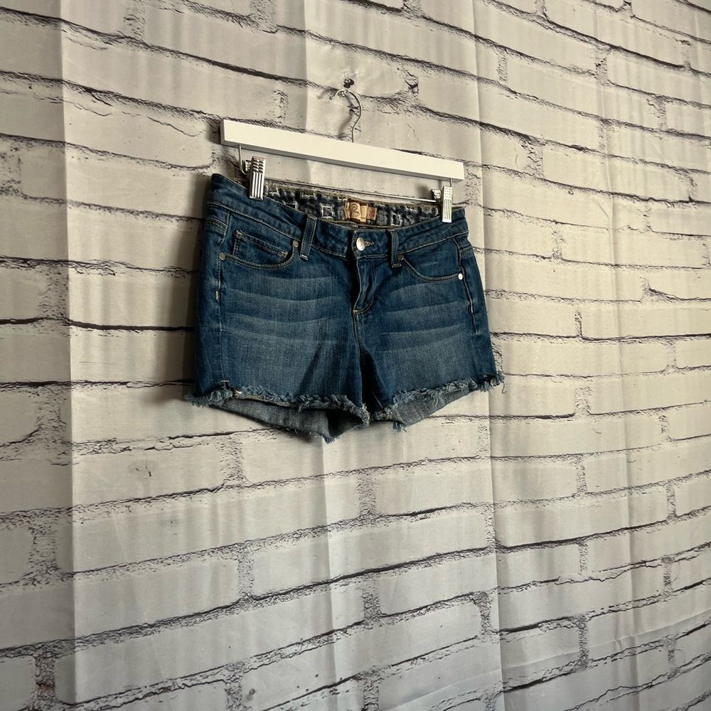 Paige Silver Lake High Rise Denim Cutoff Shorts Size 26 Y2K Blue Vintage Stretch - Picture 2 of 16